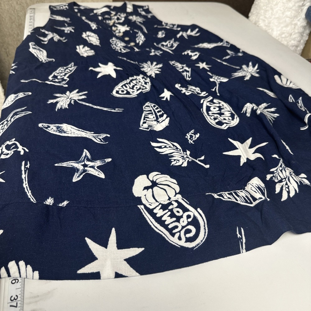 Sonoma Linen Blend Beach Print Pocket Swing Dress Plus Size 0X Coastal Beach - Picture 9 of 10